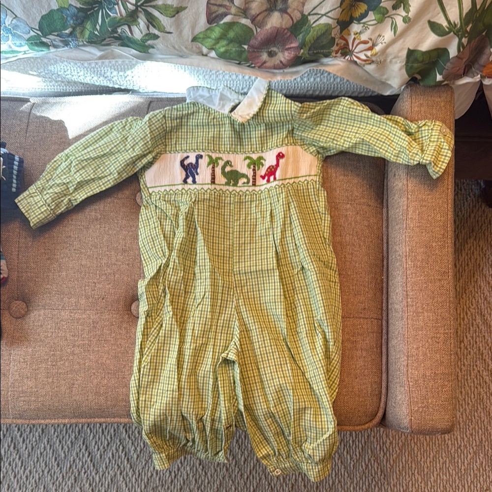 Zuccini Green Checkered Baby Romper/ John John